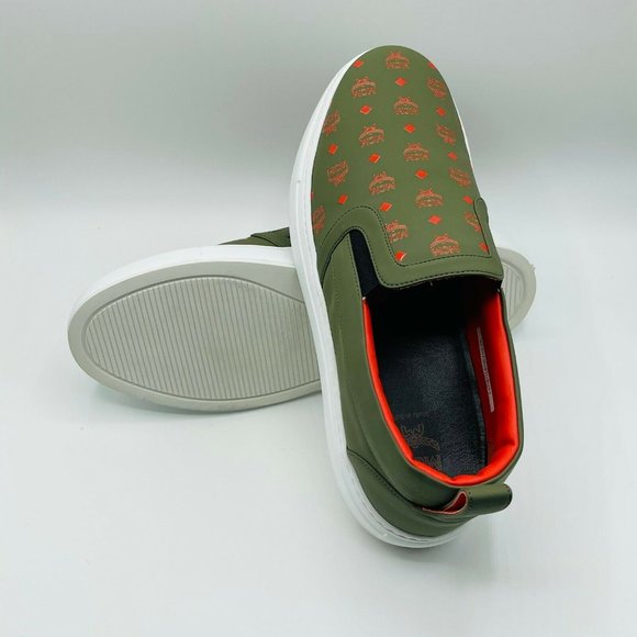 MCM: Moss Green Orange Logo Leather Slip On Sneaker MEX9AMM61G8 main image 9